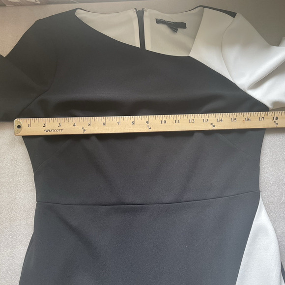 Maggie London Dress Women US 6 Black White Colorblock Asymmetric Neckline Career - Picture 8 of 11